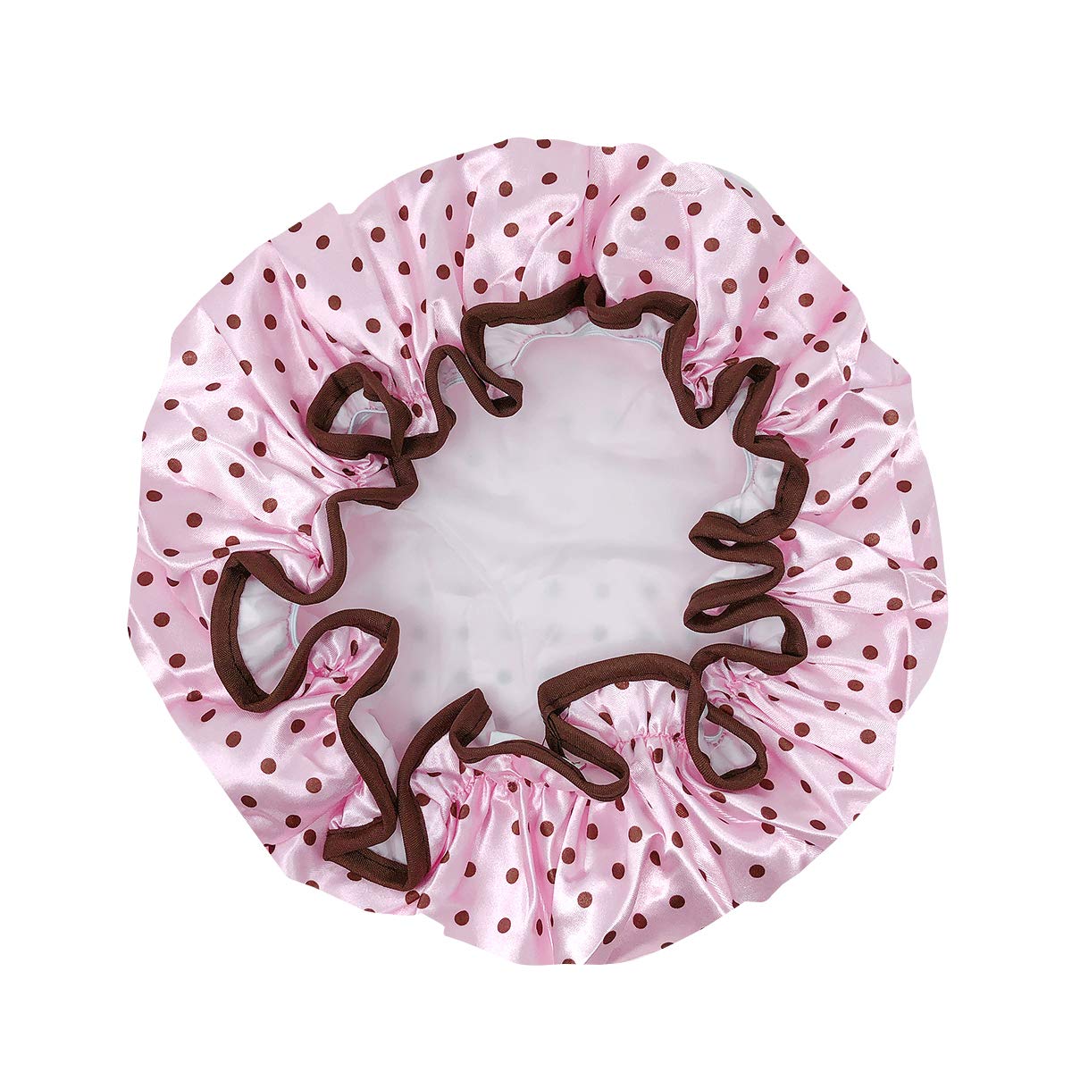 allydrew Reusable Women's Waterproof Shower Caps for Long Hair, Pink Polka Dots