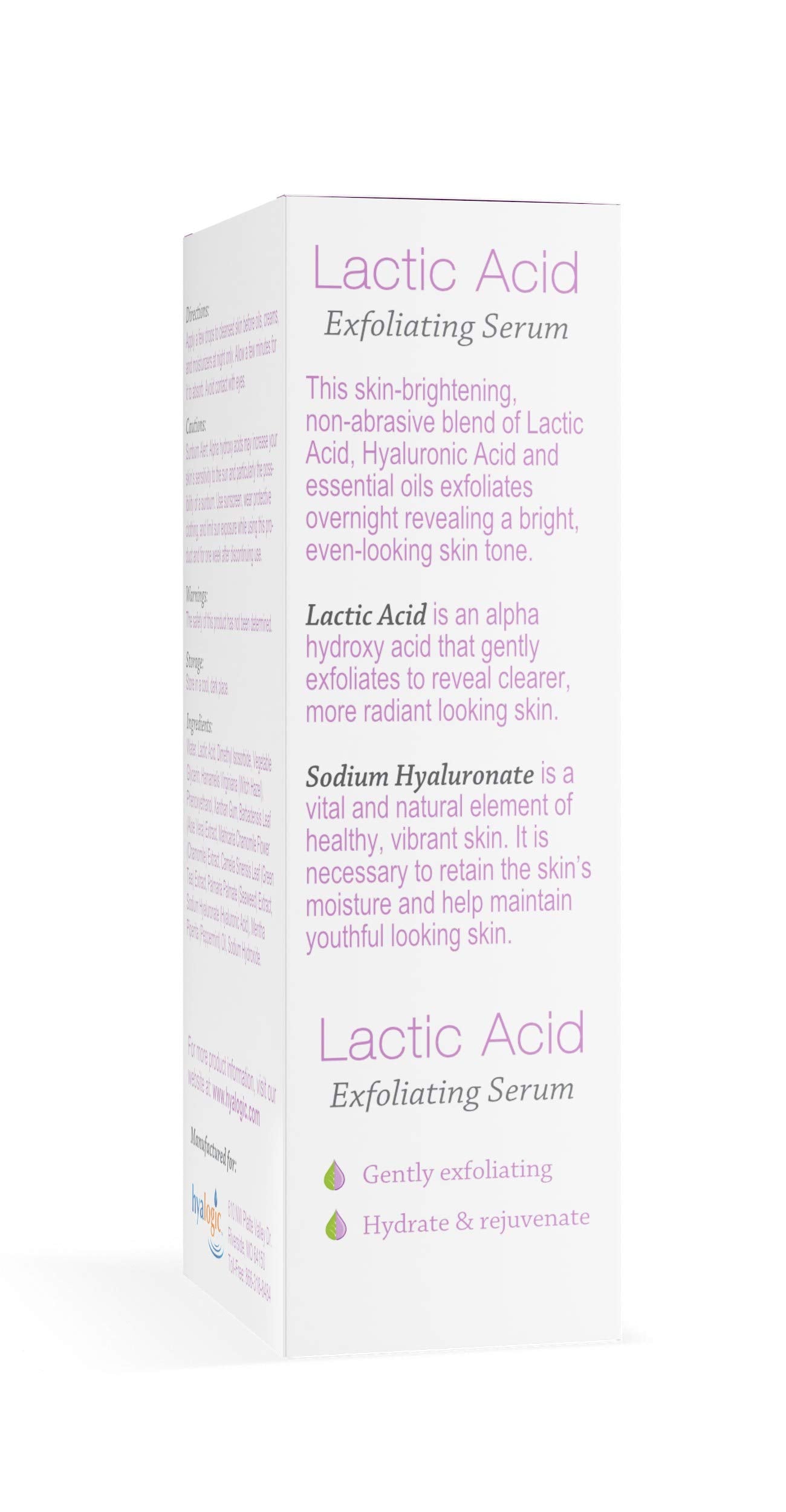Hyalogic Lactic Acid 10% Serum for Face with Hyaluronic Acid & Essential Oils - Non-Abrasive Face Exfoliant- For Clearer & Radiant Skin (1 fl. oz.)