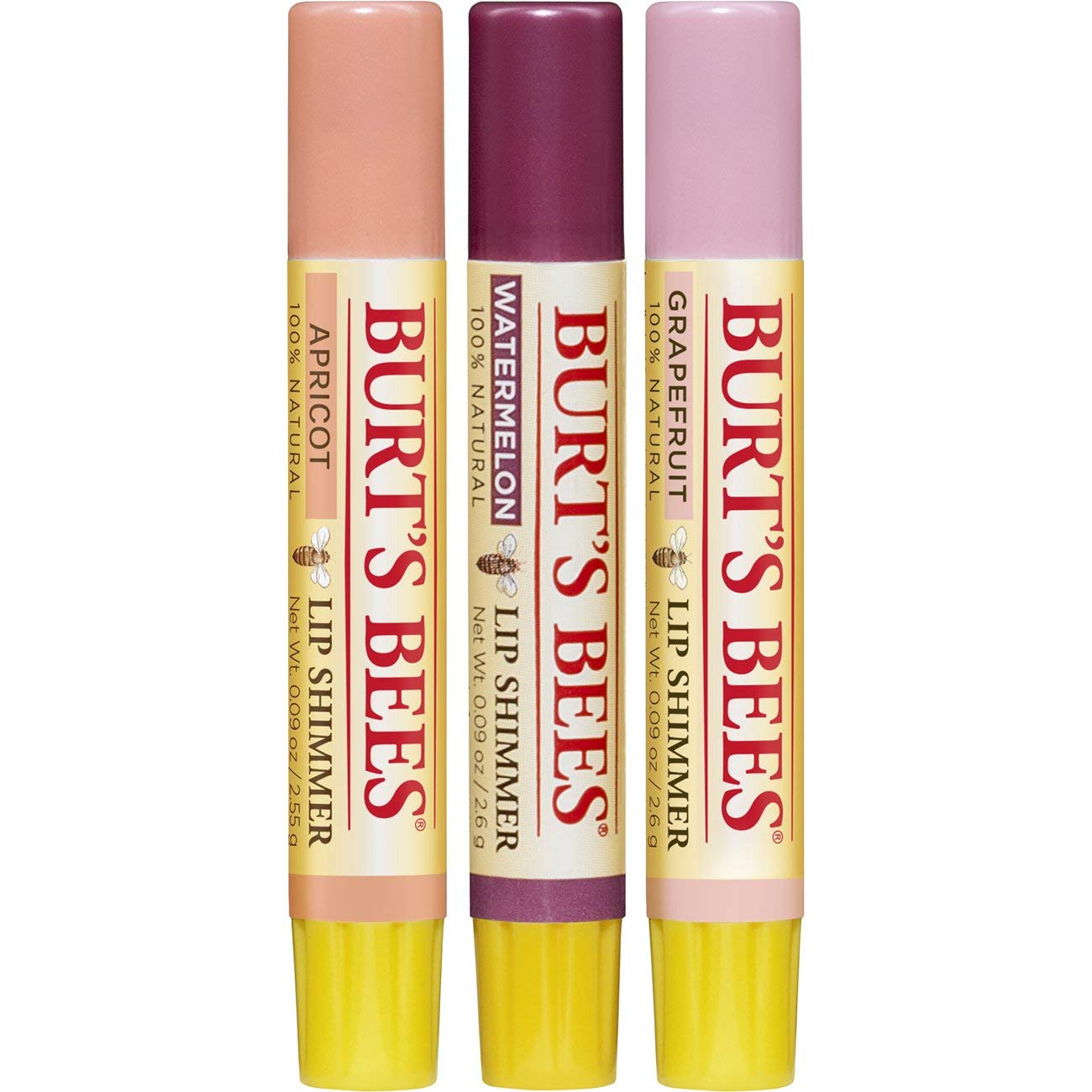Burt's Bees Kissable Color Holiday Gift Set, 3 Lip Shimmers in Gift Box - Cool Collection in Watermelon, Apricot and Grapefruit