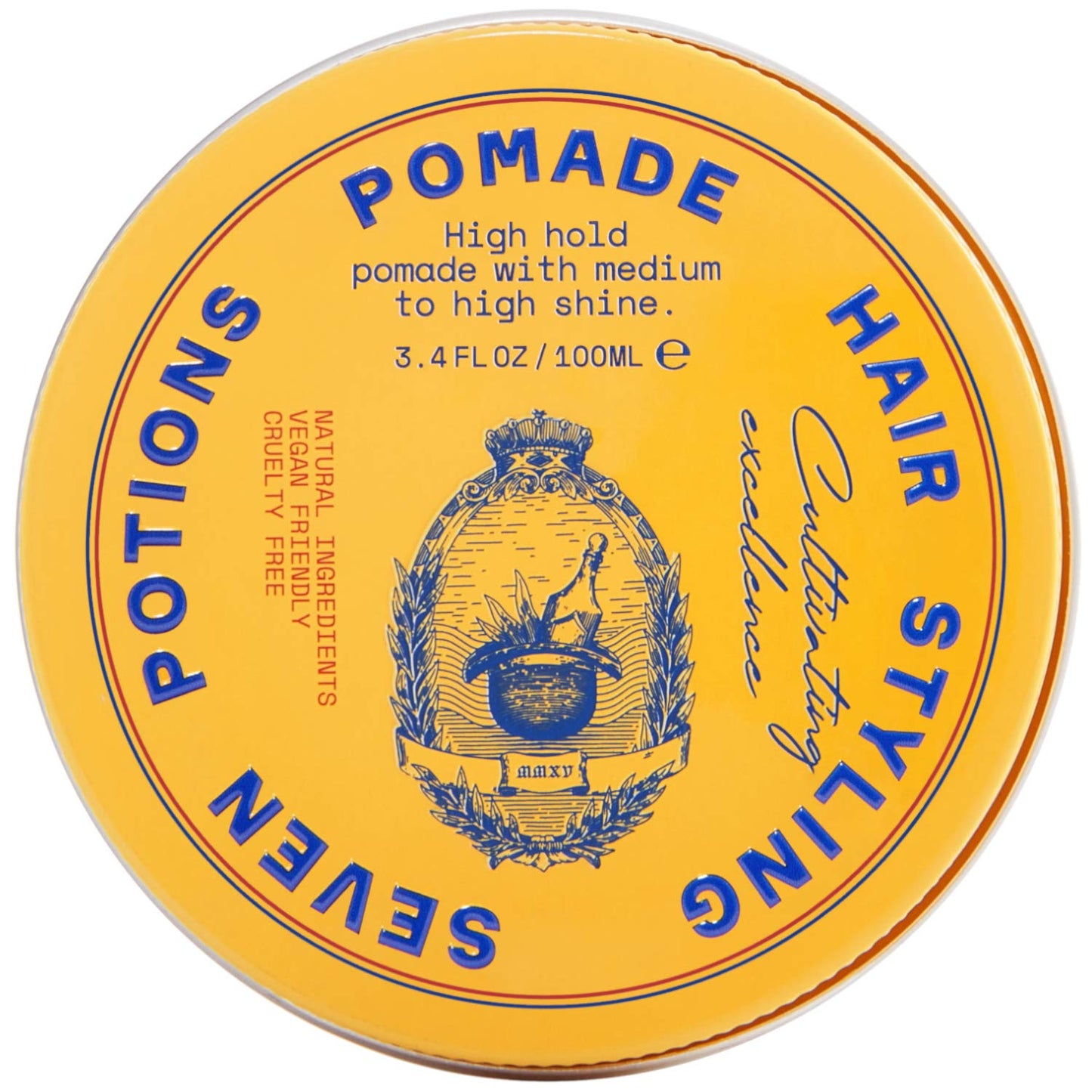 SEVEN POTIONS Men’s Hair Pomade - High Shine, High Hold, Water-Based - Barber-Grade Styling for Slick Back, Pompadour & Side Part - Natural, Vegan