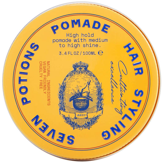 SEVEN POTIONS Men’s Hair Pomade - High Shine, High Hold, Water-Based - Barber-Grade Styling for Slick Back, Pompadour & Side Part - Natural, Vegan