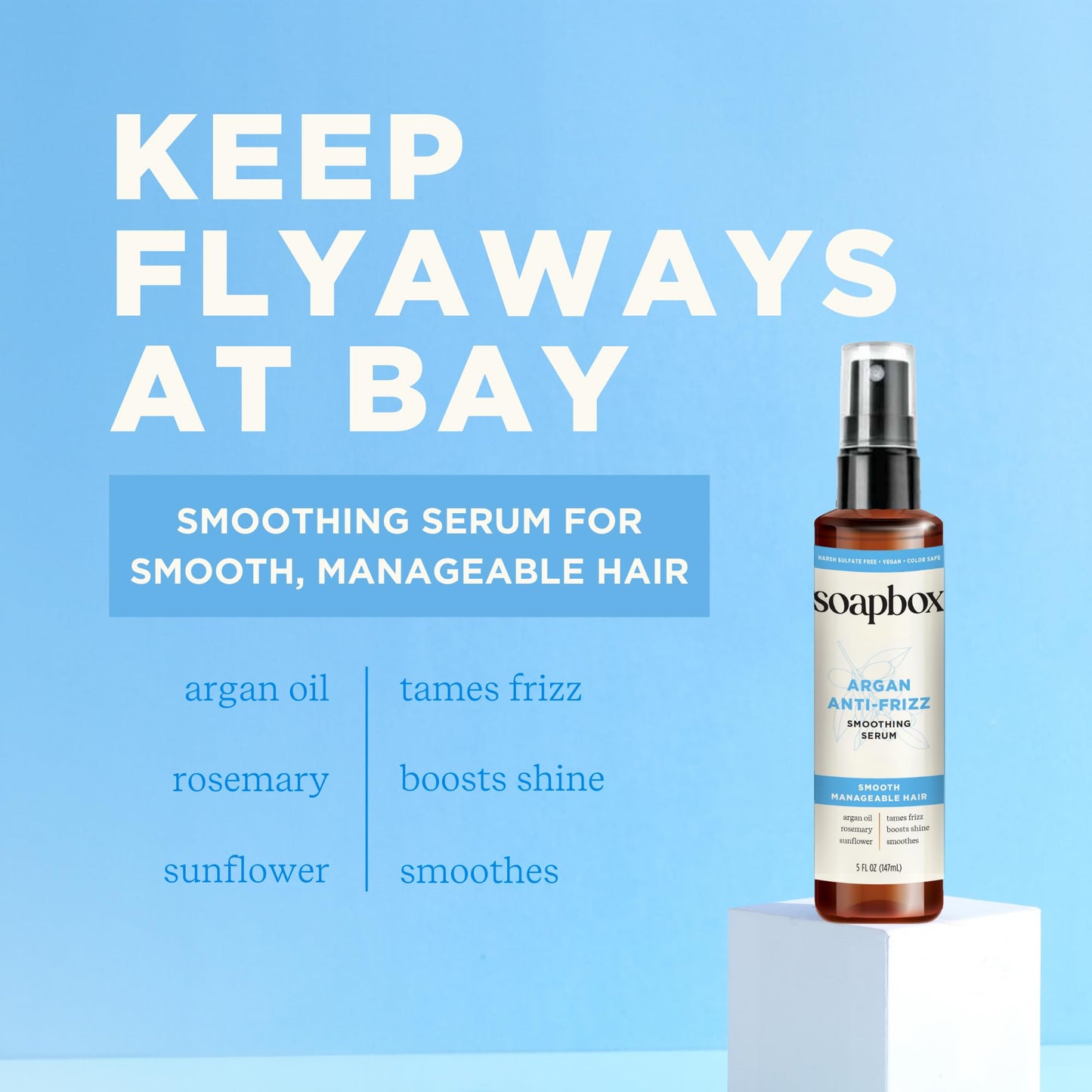 Soapbox Argan Oil Smoothing Serum, Anti-Frizz Serum For All Hair Types with Shea Butter & Vitamin E Repairs Damage & Controls Flyaways - Vegan