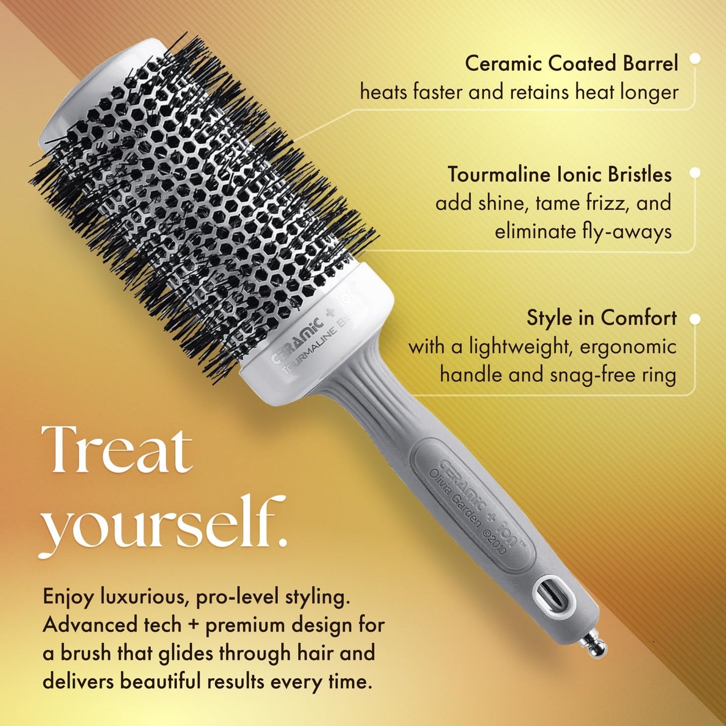 Olivia Garden Ceramic + Ion Round Thermal Hair Brush - Not Electrical - Professional Blowout Brush for Normal to Thick Hair - 1.75"-Diameter Barrel