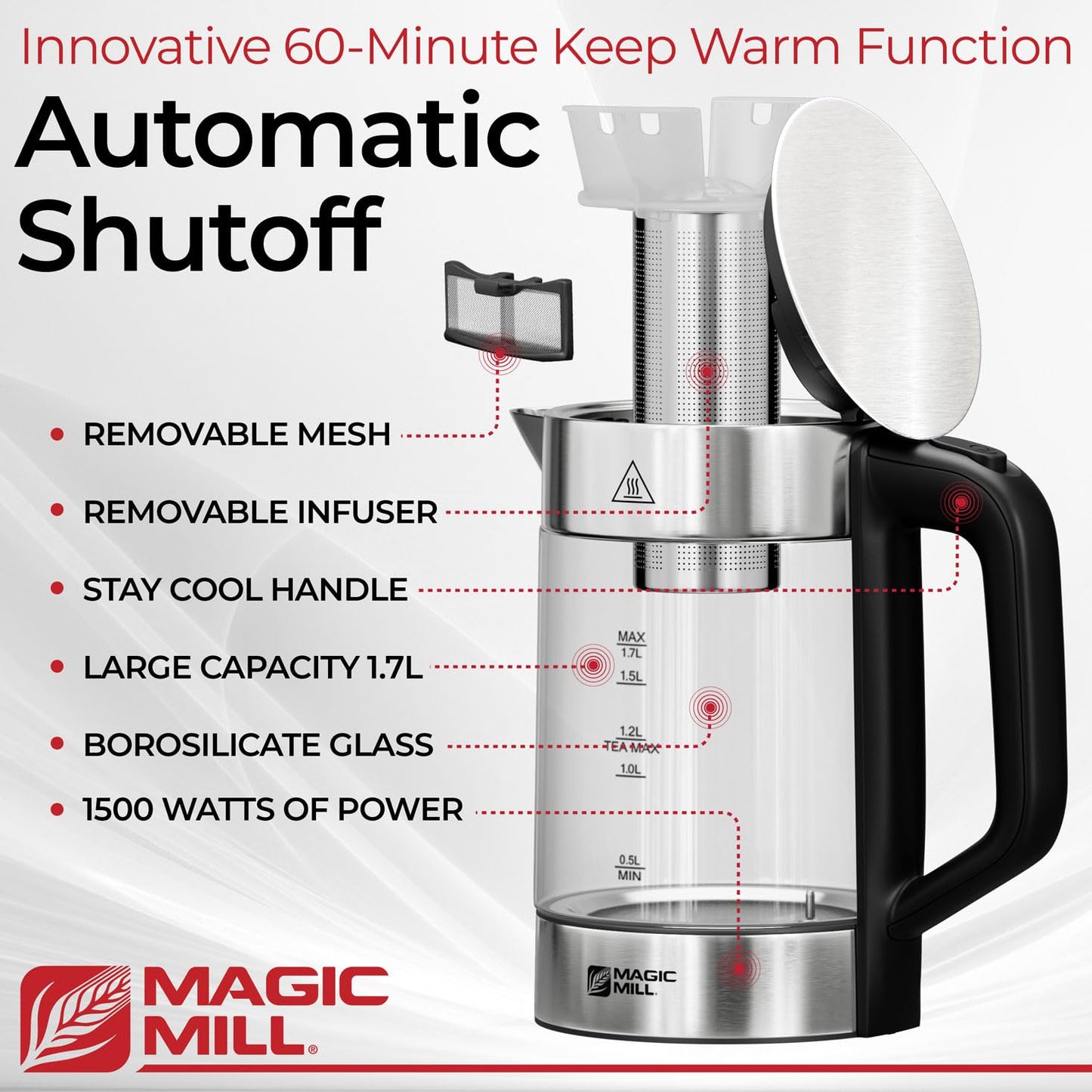 Magic Mill Pro Electric Kettle with tea Infuser and Temperature Control - Keep Warm Function, Rapid Boil, Automatic Safety Shut Off, BPA Free, No…