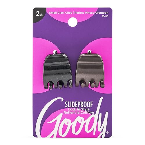 Goody SlideProof Mini Claw Clips, 2 Ct, Black/Brown, Secure Grip for Quick & Easy Hairstyles, Chic Hair Styling Accessories for Women, Men, Boys