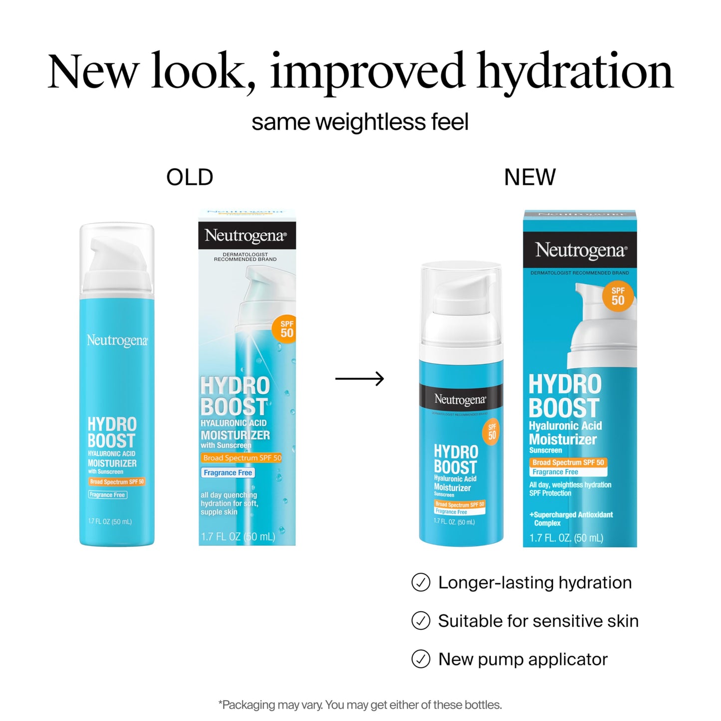 Neutrogena Hydro Boost Hyaluronic Acid Face Moisturizer with Broad Spectrum SPF 50 Sunscreen, Non-Greasy, Fragrance Free Daytime Facial Moisturizer