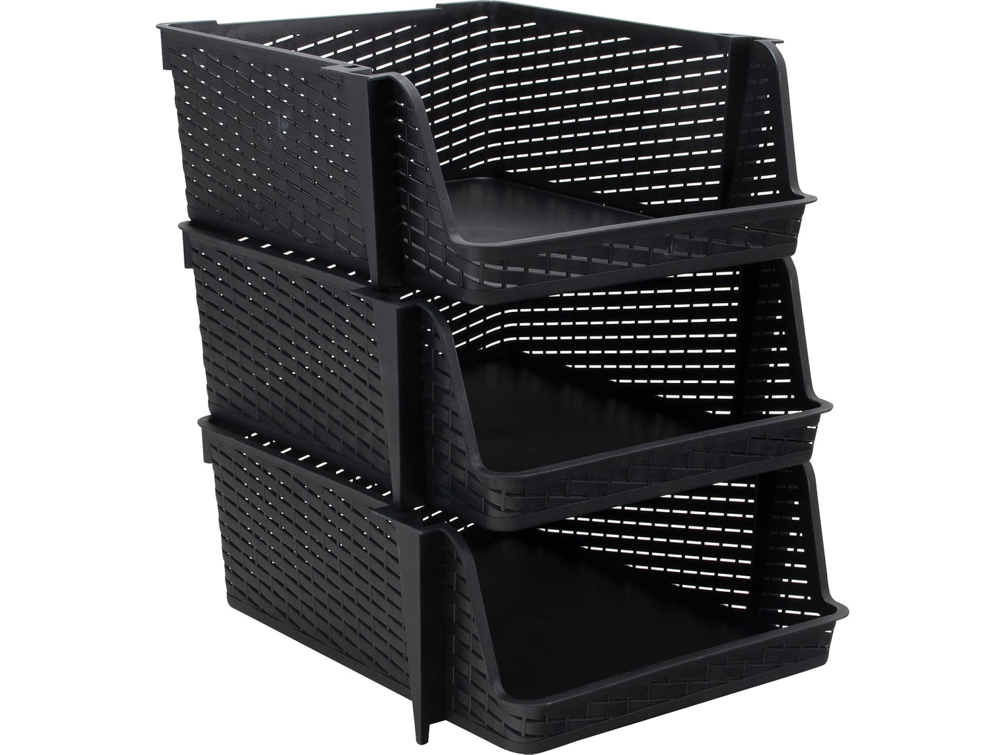 Advantus Nest and Stack Open Lid Storage Bin, Black, 3/Pack (39221)