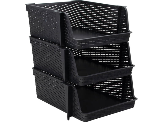 Advantus Nest and Stack Open Lid Storage Bin, Black, 3/Pack (39221)
