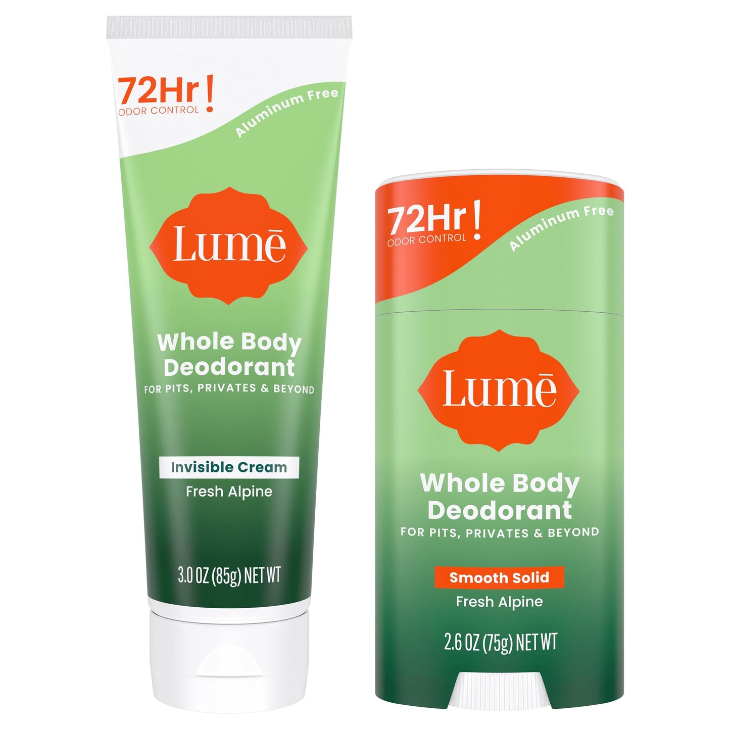 Lume Whole Body Deodorant - Invisible Cream and Solid Unscented - 72 Hour Odor Control - Aluminum & Baking Soda Free, Skin Safe - 3 oz Cream & 2.6 oz Beauty and Personal Care Lume Default Title