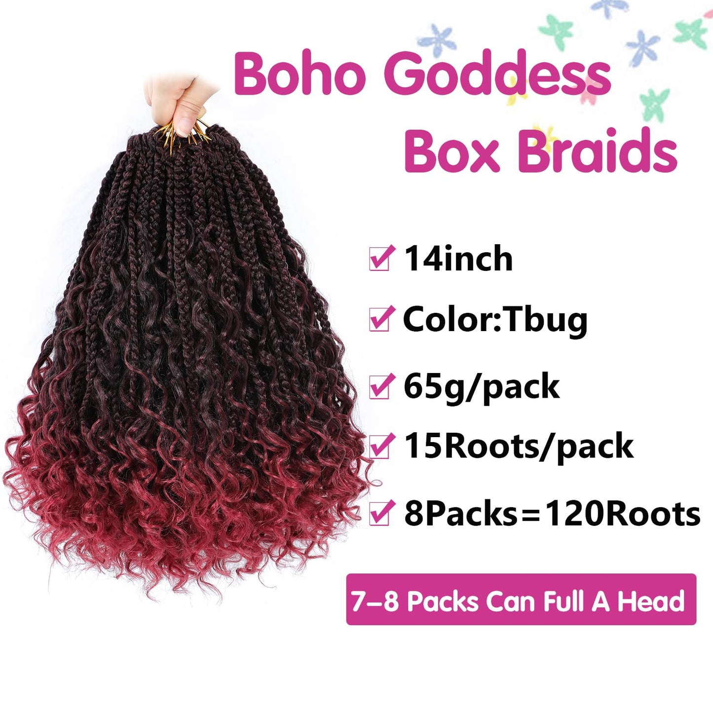 Wodun 14inch Goddess Box Braids Crochet Hair Pre Looped Box-Braids Crochet-Hair with Curly Ends For Black Women Synthetic 3X Bohemian Box Braiding
