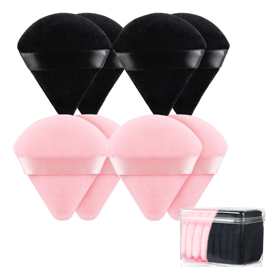 8 Pcs Triangle Powder Puff Face with Case, Cotton Soft Triangle Makeup Puff Velour Cosmetic Foundation Blender Sponge Beauty Makeup Tools for Both Dry Beauty & Personal Care MMQ