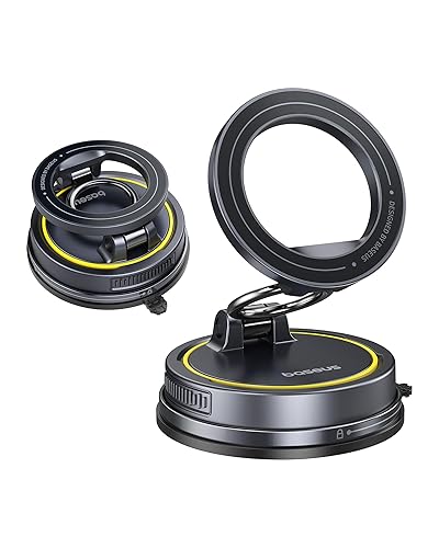 Baseus for Magsafe Car Mount, Vacuum 119LBS Magnetic Suction Cup Phone Holder for Car, 720° Adjustable Foldable Cell Phone Holder with Reusable…