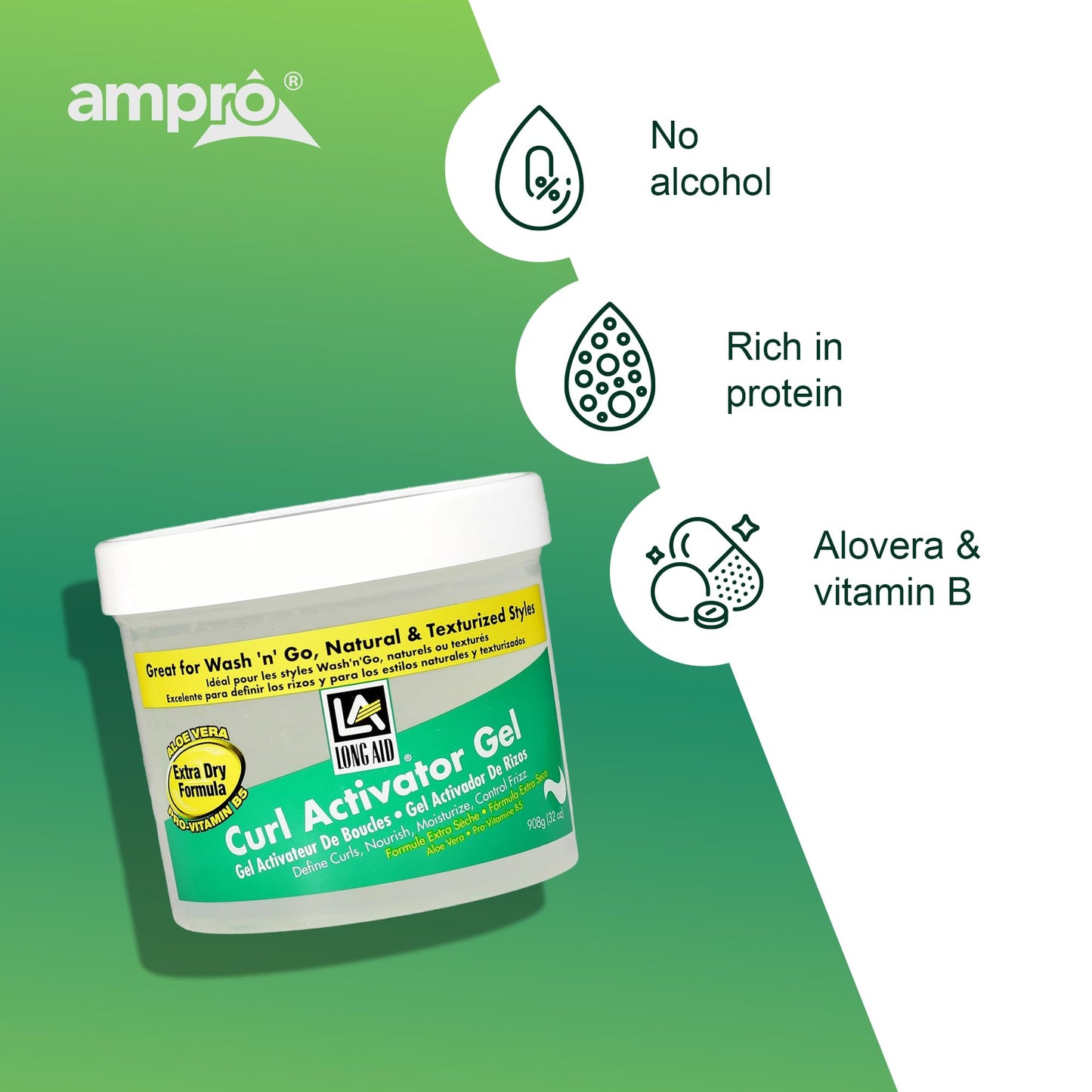 AmPro Long-Aid Activator Gel - Enriched with Aloe Vera, Protein, and Vitamin B Complex - Brings Essential Moisture to Strands - Defines Your Natural