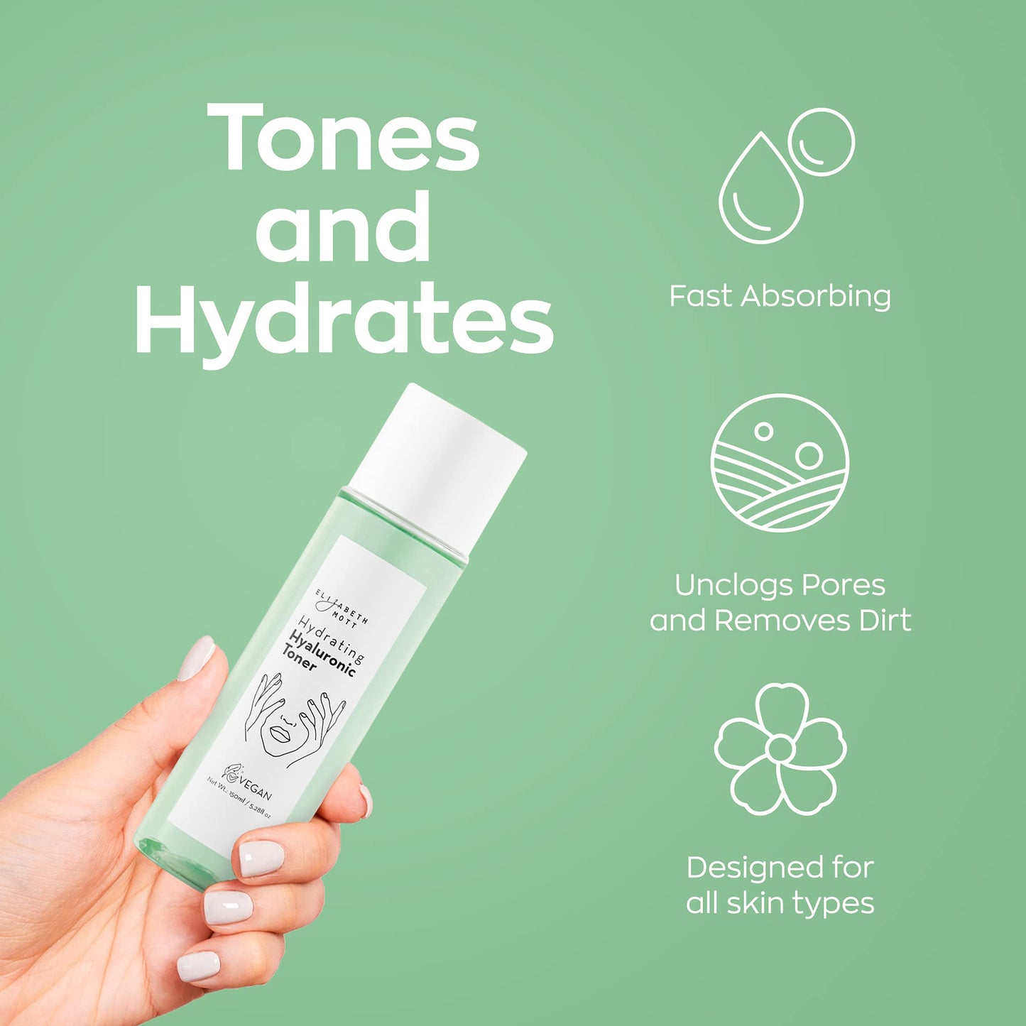 Elizabeth Mott Hydrating Hyaluronic Toner - 2?in?1 Serum & Toner Hyaluronic Acid & Antoxyl Extract - Lightweight Korean Skincare for Hydration, Pore