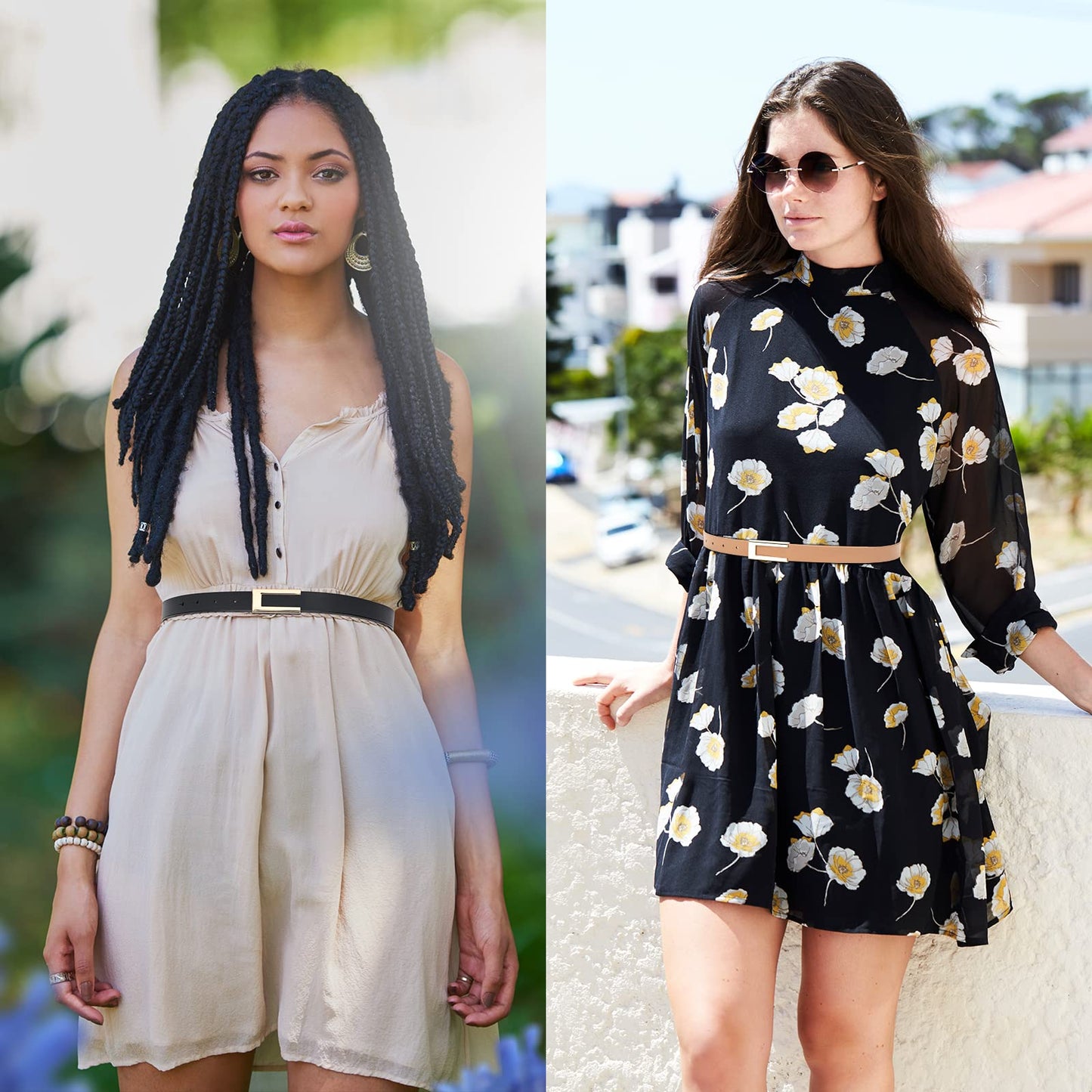 gingokuo Womens Genuine Leather Belt for Jeans Pants Ladies Casual Skinny Waist Dresses Belt BlackKhaki 30