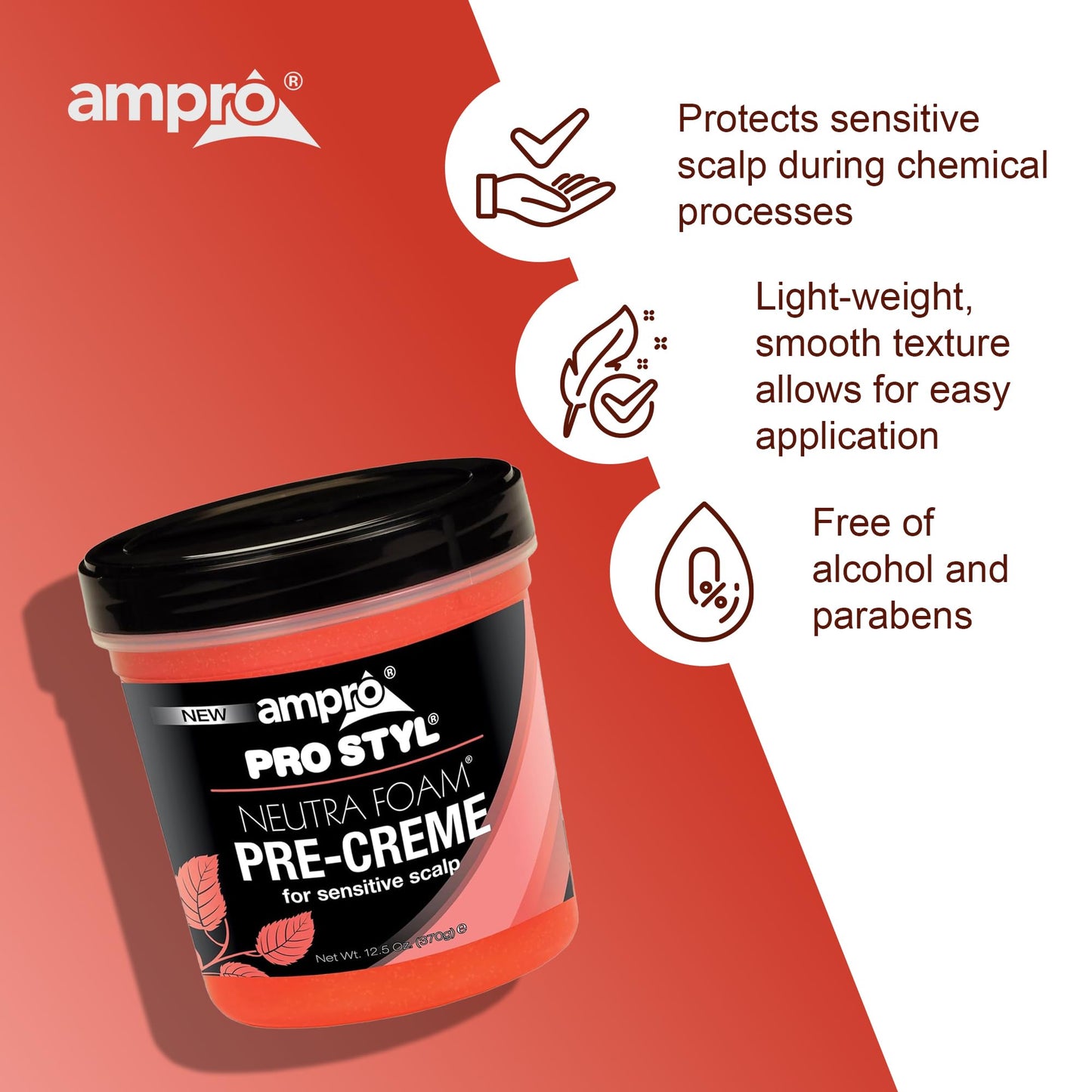 Ampro Pre-Creme Base for Sensitive Scalp - Wax Enhanced with Petroleum Jelly - Formulated to Protect Your Scalp During Chemical Processing - Relieves