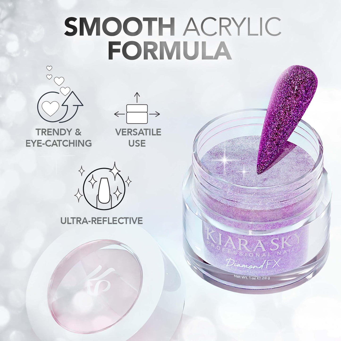 Kiara Sky DiamondFX Acrylic Powder - Professional Reflective for Nails - Long Lasting Nail Acrylic Powder 1 oz, Ice Cold Beauty & Personal Care KIARA SKY