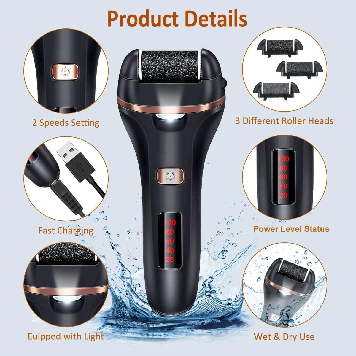 Electric Callus Remover for Feet,Rechargeable Foot File Hard Skin Remover,Waterproof 14 in1 Professional Pedicure Kit for Cracked Heels &Dead