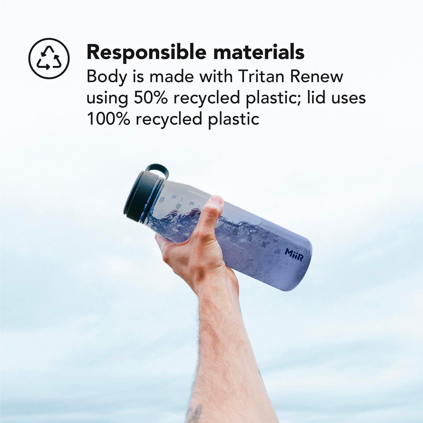 MiiR Everywhere Bottle 33oz - Lightweight and Durable Recycled Plastic Water Bottle, Dishwasher Safe Water Bottle with Silicone Splash Guard…