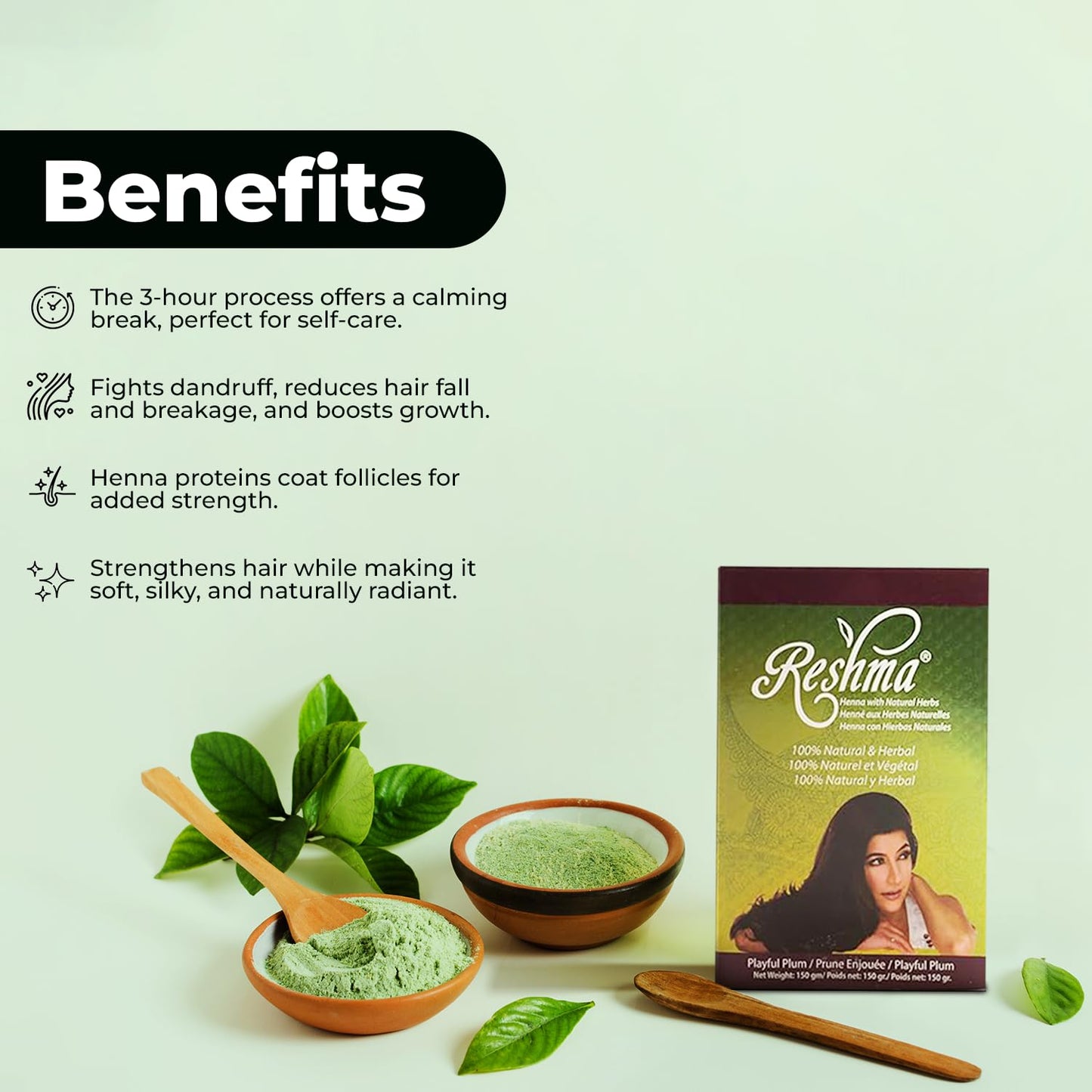 Reshma Beauty Ayurvedic Henna Hair Color Blend - Henna & Indigo with Herbal Extracts - Natural Plum/Burgundy Hair Color for Gray Blending - Heena