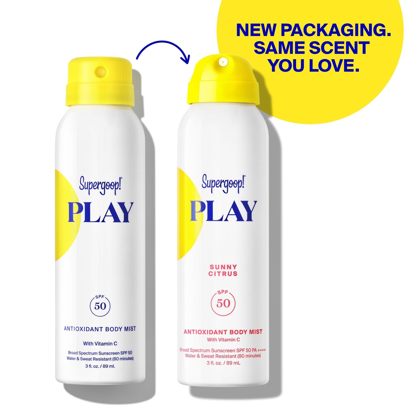 Supergoop! PLAY Antioxidant Body Mist w/Vitamin C - 3 fl oz - SPF 50 PA++++ Broad Spectrum Sunscreen - Body Spray - Great for Active Days