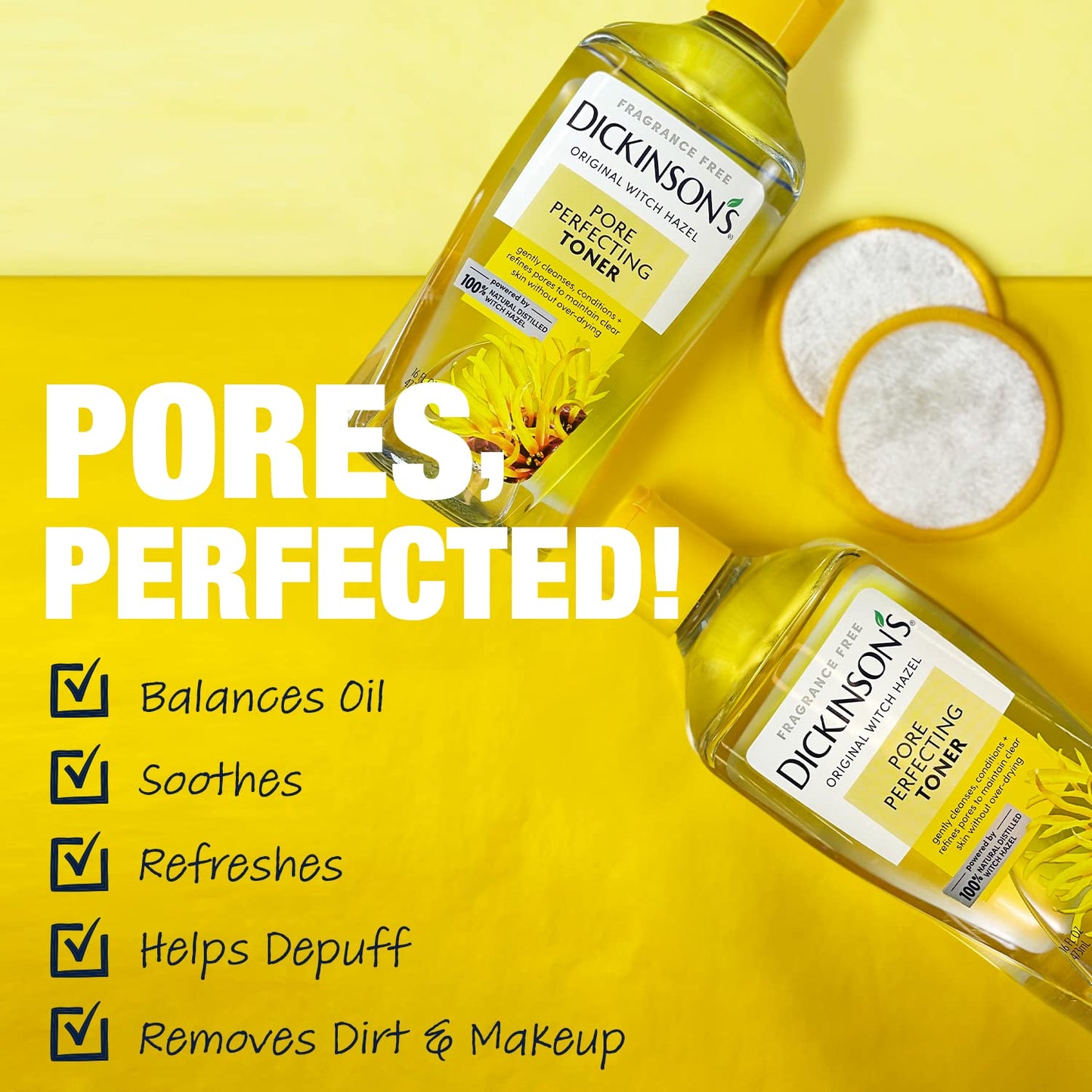 Dickinson's Original Witch Hazel Pore Perfecting Toner, 100% Natural, 3 count