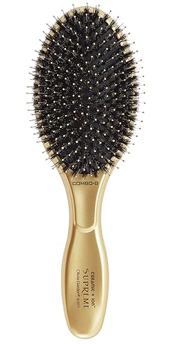 Olivia Garden Ceramic + Ion Supreme Styler Cushion Paddle Brush - Boar & Ionic for Shine, Frizz Control & Smoother Hair - Boar and Ionic Bristles
