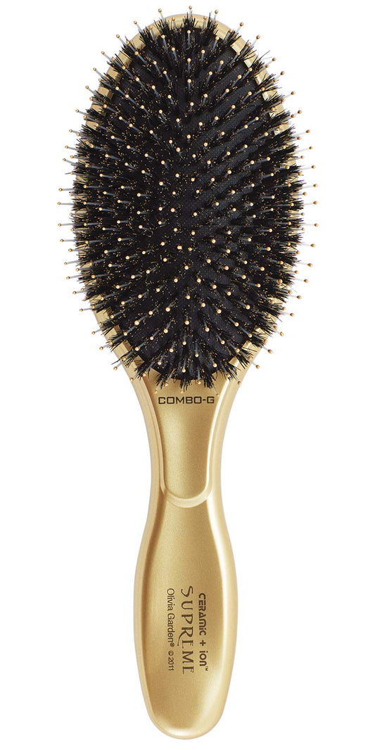 Olivia Garden Ceramic + Ion Supreme Styler Cushion Paddle Brush - Boar & Ionic for Shine, Frizz Control & Smoother Hair - Boar and Ionic Bristles