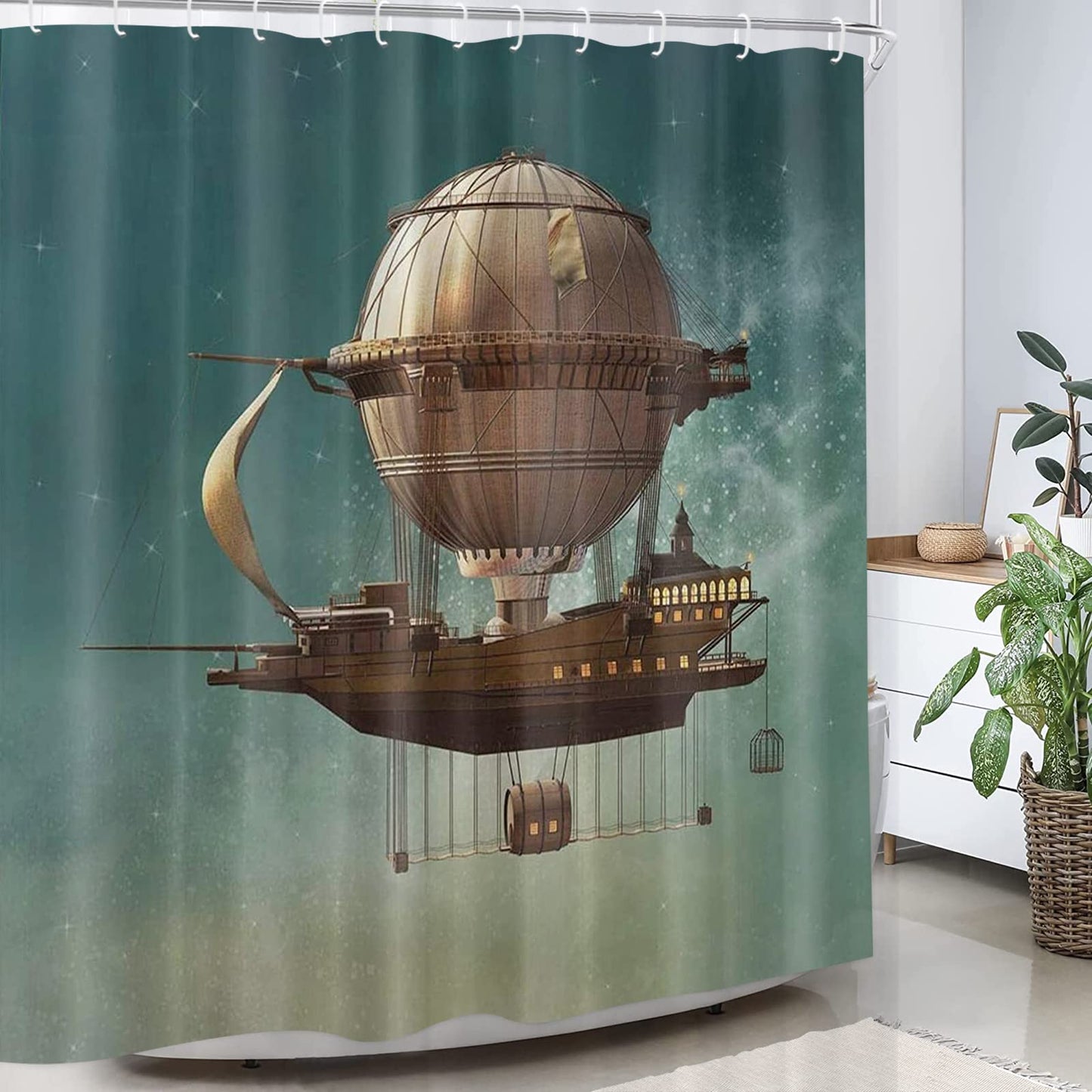 GETTOGET Sky Scenery Steampunk Airship Shower Curtain,Wonderful and Creative Design Curtain Bathroom Decor Bath Curtain Bathroom,Polyester Fabric…
