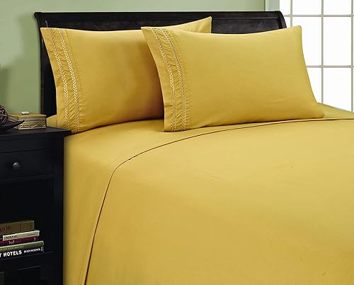 Elegant Comfort 1500 Premier Chain Design Hotel Quality Luxurious Silky Soft Wrinkle & Fade Resistant 4 pc Sheet Set, Deep Pocket Up to 16" - Queen