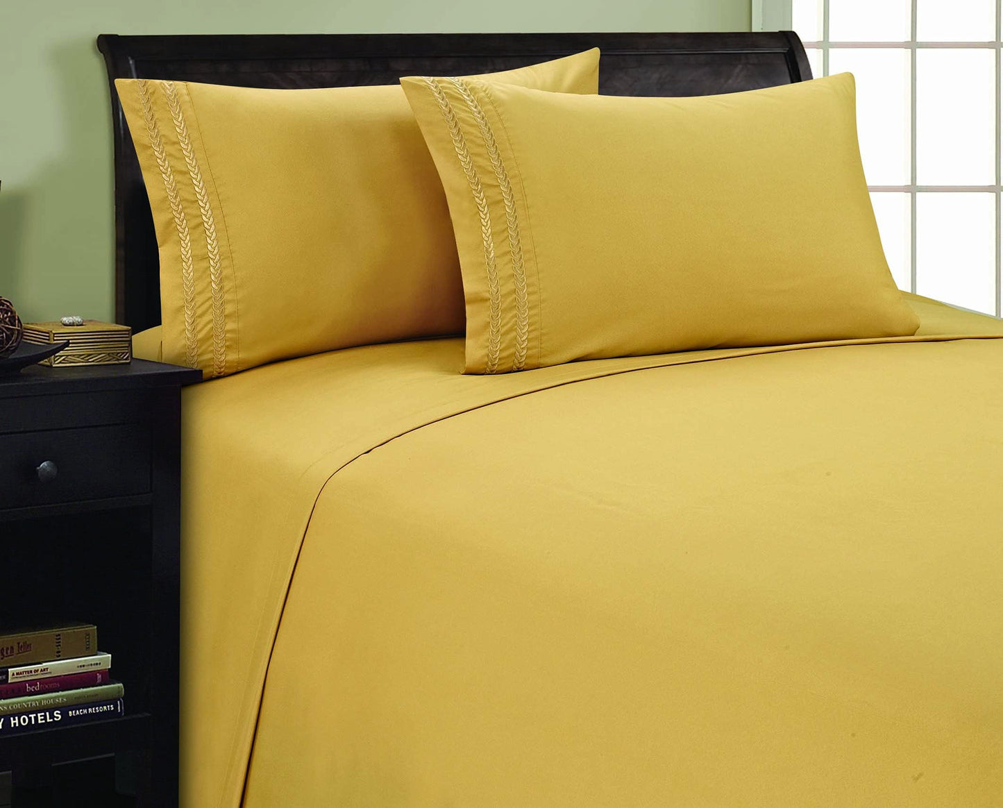 Elegant Comfort 1500 Premier Chain Design Hotel Quality Luxurious Silky Soft Wrinkle & Fade Resistant 4 pc Sheet Set, Deep Pocket Up to 16" - Queen