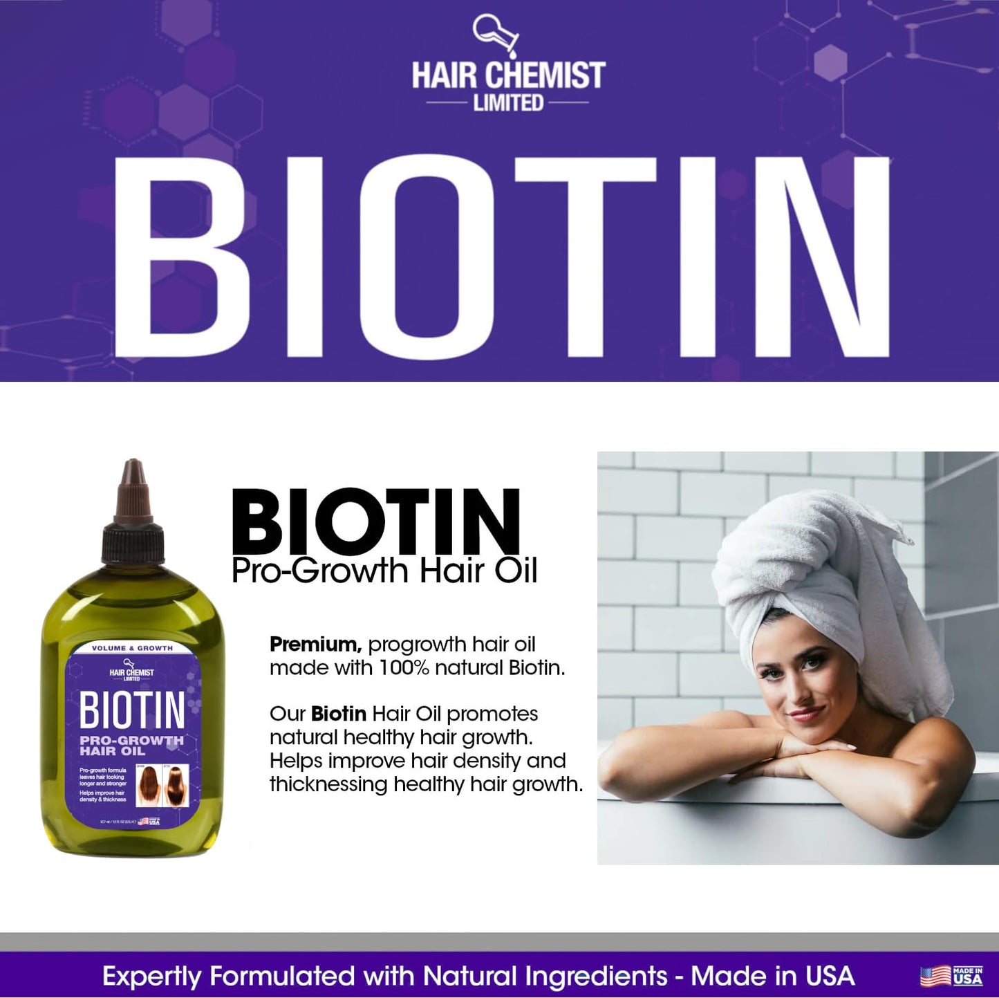 Hair Chemist Pro-Growth Biotin Hair Oil, Large 12 oz. - Hair Oil for Hair Growth