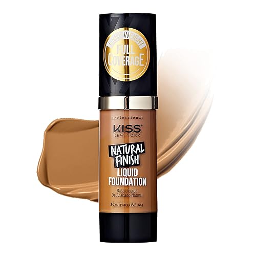 Kiss New York Professional Liquid Foundation - Lightweight and Hydrating Formula, Natural Finish, Control Shine, Cover Pores, Medium to Full Coverage