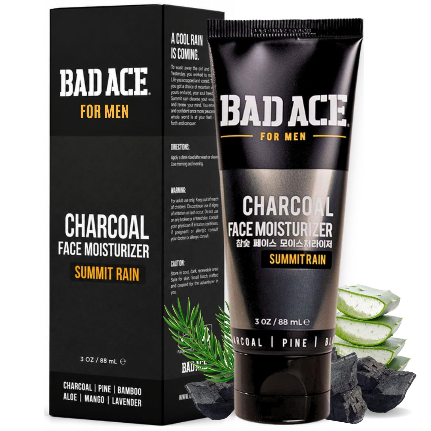 BAD ACE Daily Men's Face Moisturizer for Oily Skin, Premium Korean Skin Care Hydrating Facial Cream, Charcoal Face Lotion with Natural Extracts, Men’s