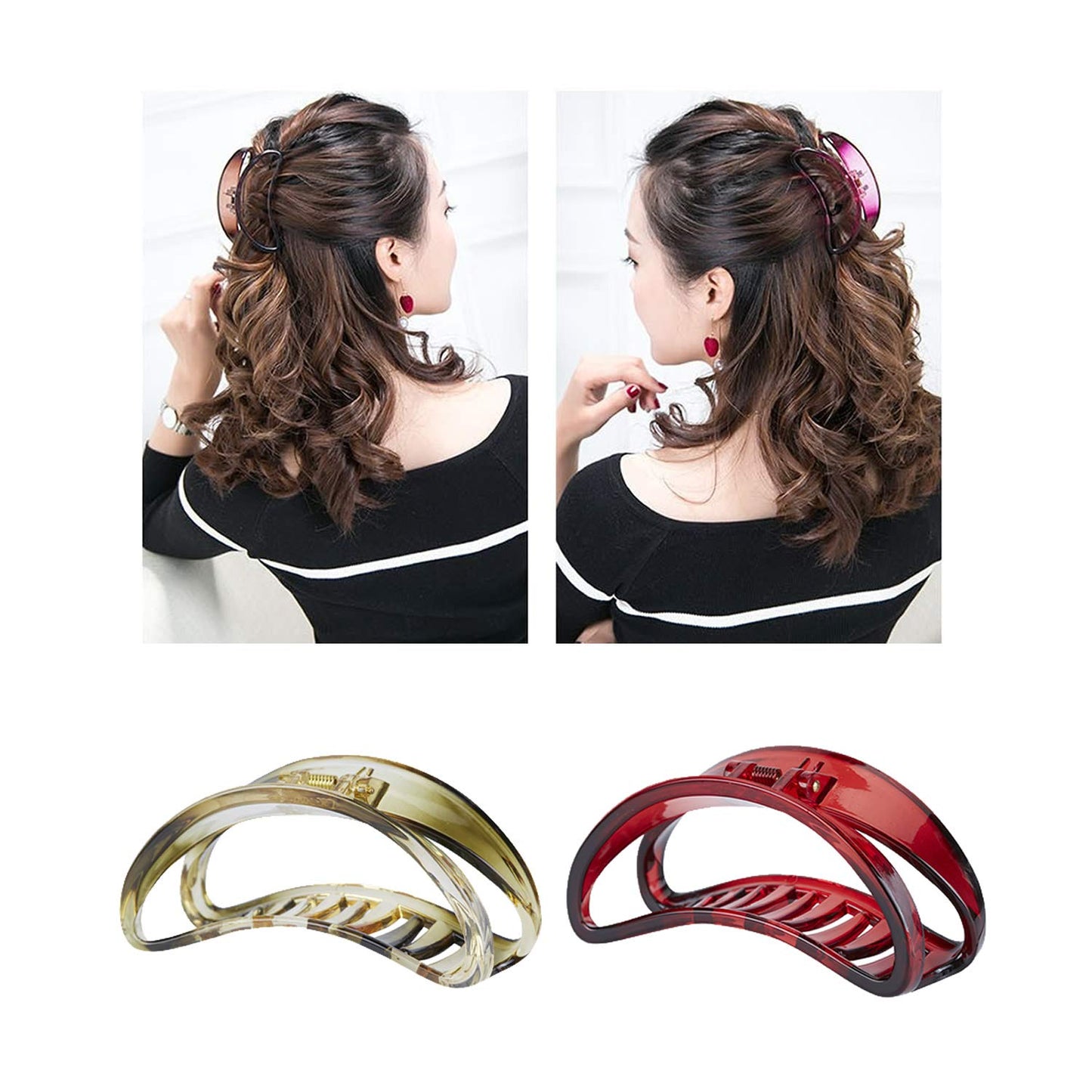 Lawie 4 Pack Large Black Brown Red Butterfly Octopus Arcylic Resin Plastic Hair Claw Clips Crab Jaw Barrettes Hair Grips Clamps Clasps Decorative Bun