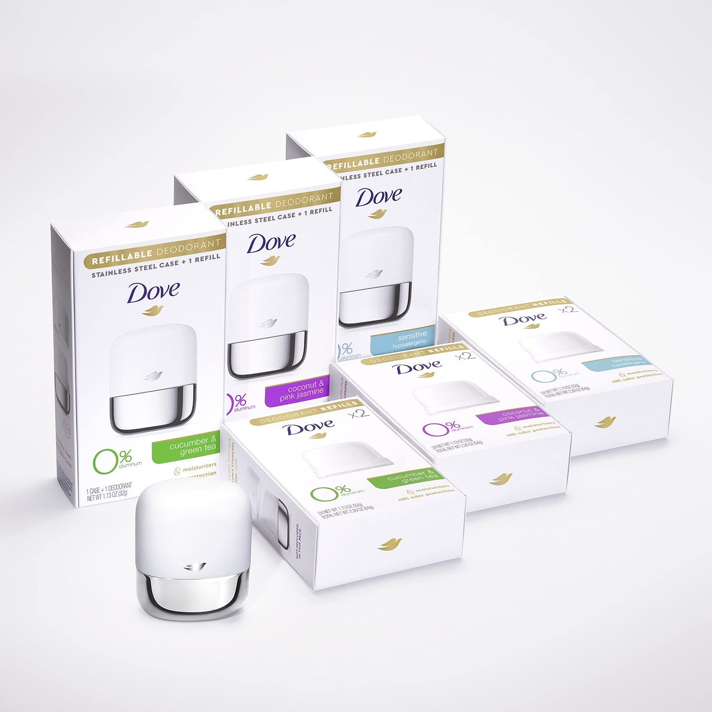 Dove Refillable Deodorant Starter Kit 0% Aluminum Coconut & Pink Jasmine Aluminum Free Deodorant 1.13 oz Beauty and Personal Care Dove