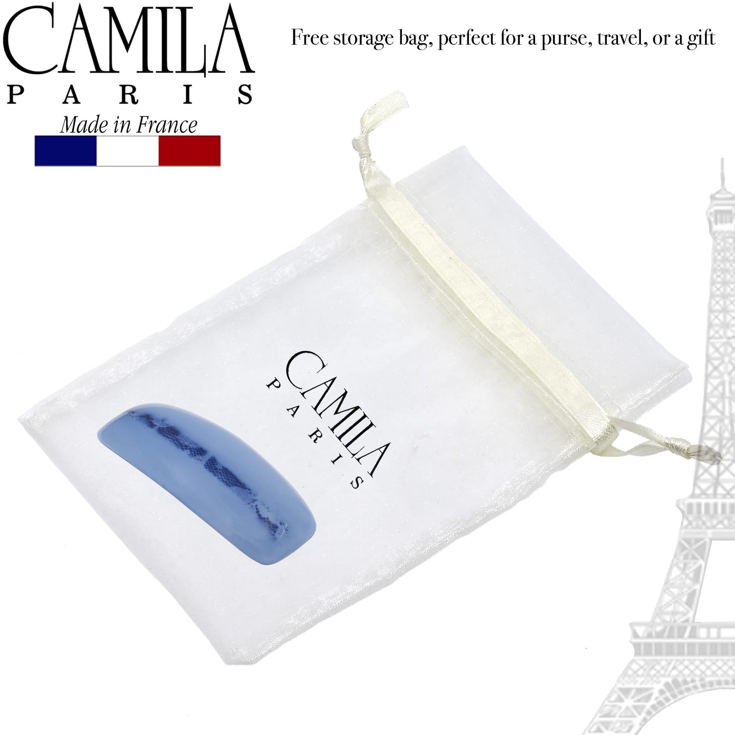 Camila Paris CP3441 French Hair Barrette Clip for Girls, Blue, Rubberized Automatic Clasp Strong Hold Grip Hair Clips for Women, No Slip and Durable