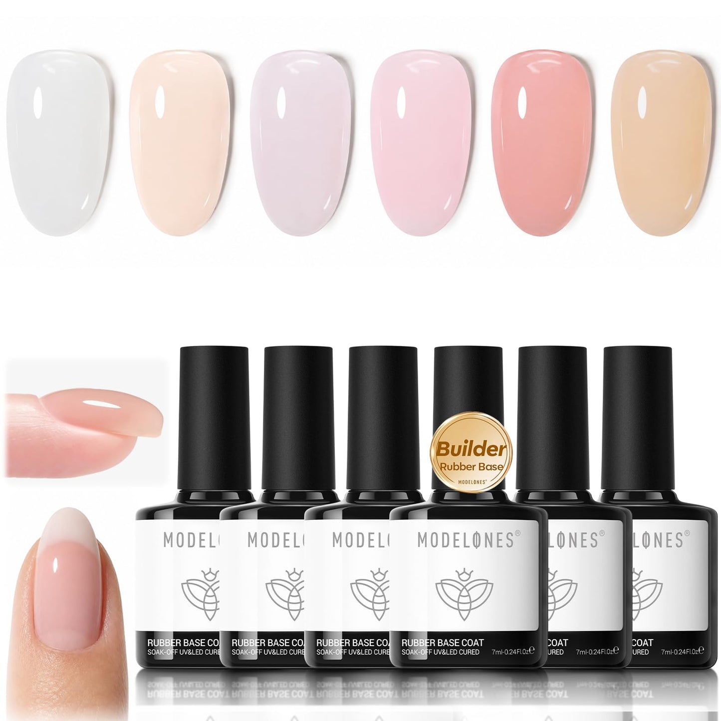 modelones Rubber Base Gel Nail Polish Set 6 French Tip Base Color Nude White Baby Milky Pink Strengthener Apex Building Extension Protect Weak Nails Beauty and Personal Care modelones