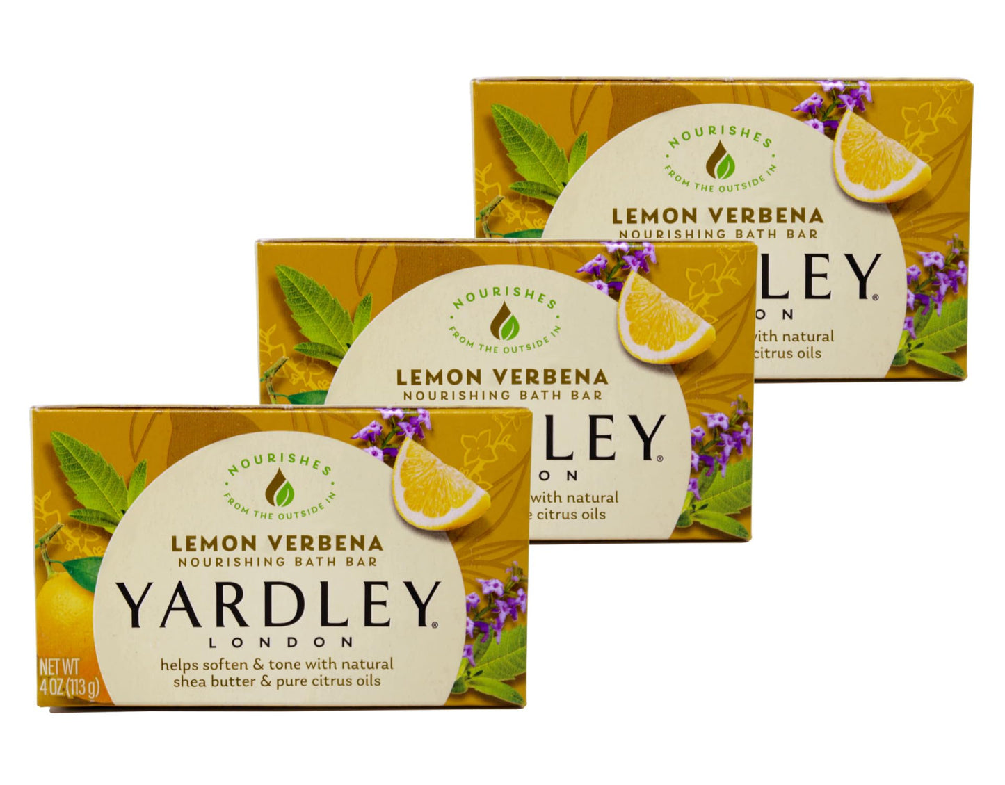 Yardley London Lemon Verbena with Shea Butter & Pure Citrus Oil Moisturizing Bar 4.25 ozr (Pack of 3)