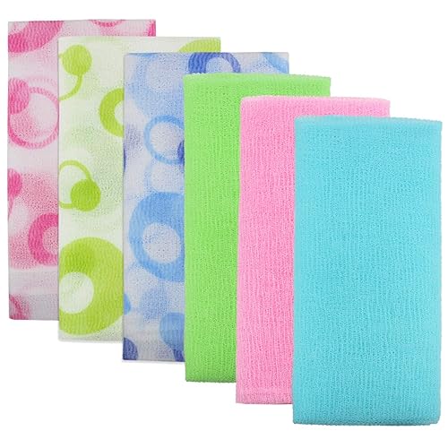 Meetory 6 Pieces Exfoliating Nylon Bath Cloth Towel, 35 inches (90cm) Beauty Skin Bath Wash Cloth Towel Massage for Women and Men