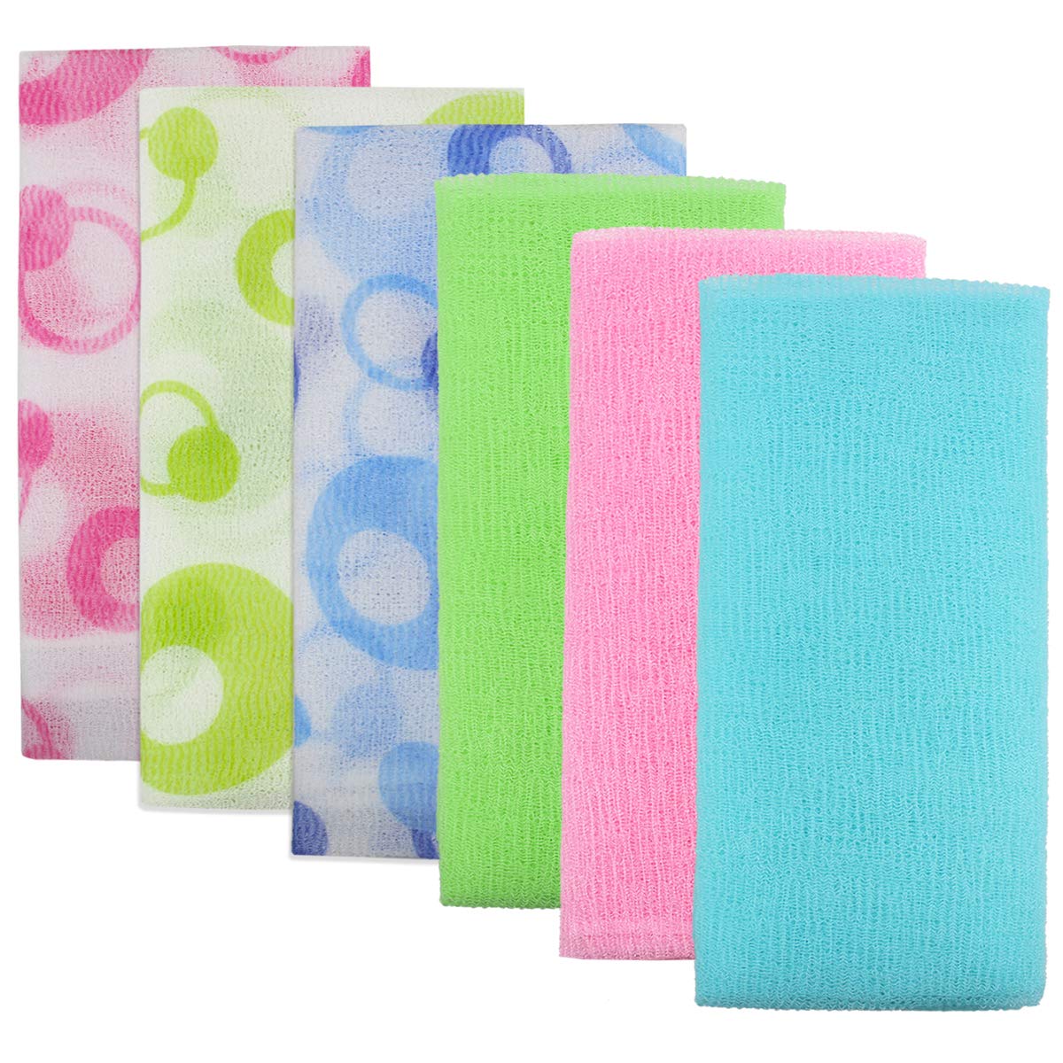 Meetory 6 Pieces Exfoliating Nylon Bath Cloth Towel, 35 inches (90cm) Beauty Skin Bath Wash Cloth Towel Massage for Women and Men