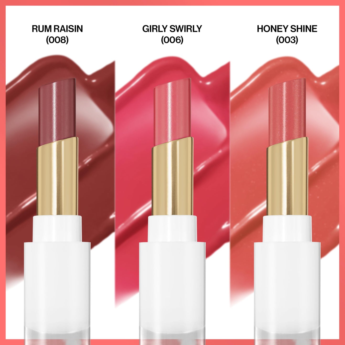 REVLON Super Lustrous Glass Shine Balm Gift Set, 3-Piece, Lipstick Multipack, Hydrating Tinted, Sheer Glossy Finish, 003 Honey Shine, 008 Rum Raisin