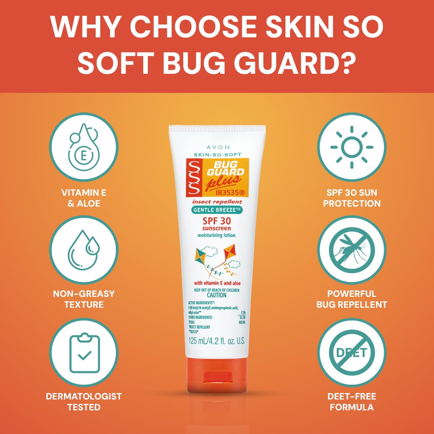 AVON Skin So Soft Bug Guard Plus IR3535 Insect Repellent Moisturizing Lotion - Gentle Breeze SPF 30 Lotion, 2-in-1 Sunscreen & DEET-Free Bug Repellent Beauty and Personal Care AVON