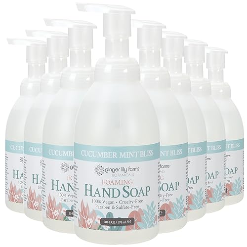 Ginger Lily Farms Botanicals All-Purpose Foaming Hand Soap Refill, 100% Vegan & Cruelty-Free, Cucumber Mint Bliss Scent, 20 Fl Oz (Pack of 8)