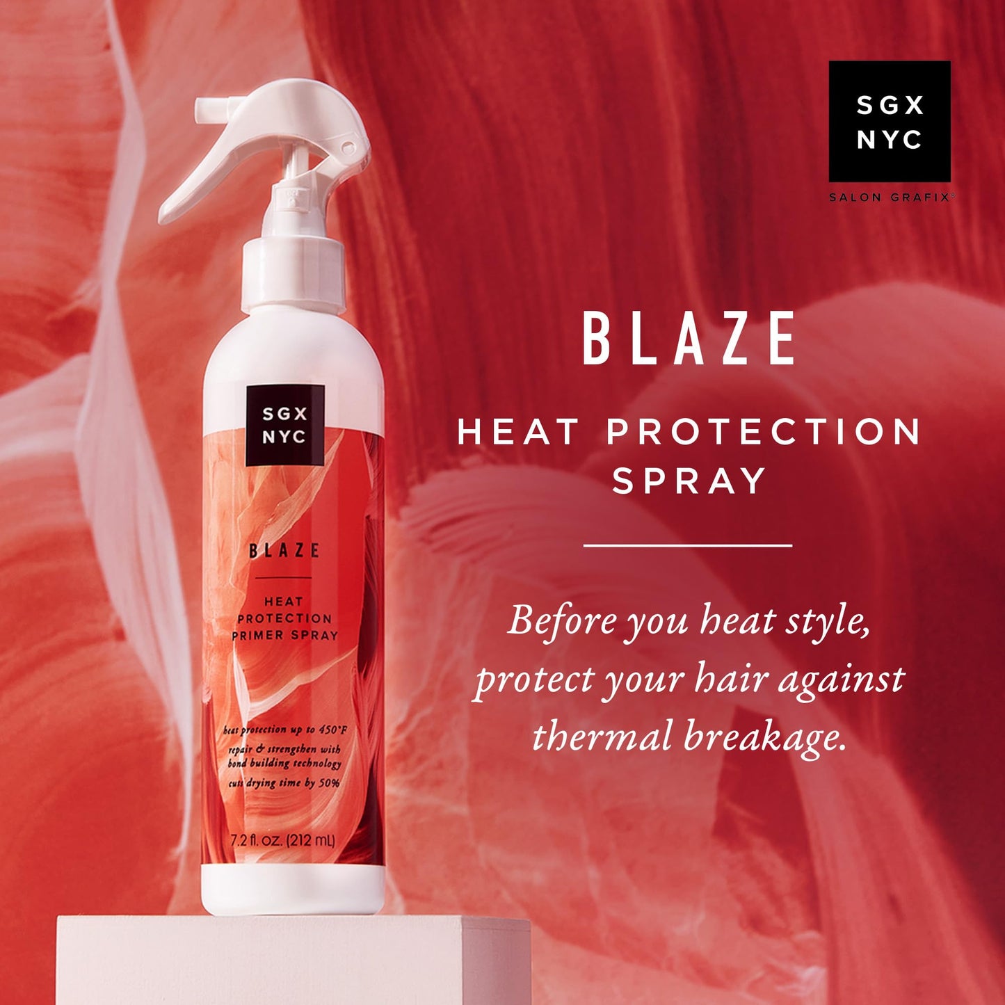 SGX NYC Blaze Leave-in Heat Protection and Primer - Protector Infused with Ceramides - Styling Spray Revitalizes Damaged Hair - 7.2 oz, Cranberry