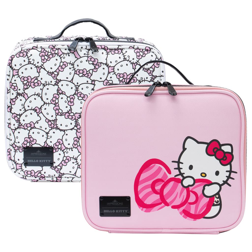 Impressions Vanity Hello Kitty Cosmetic Bag – Faux Leather Travel Toiletry Bag with Zipper Pockets, Waterproof, Reusable Large Makeup Organizer (Pink)