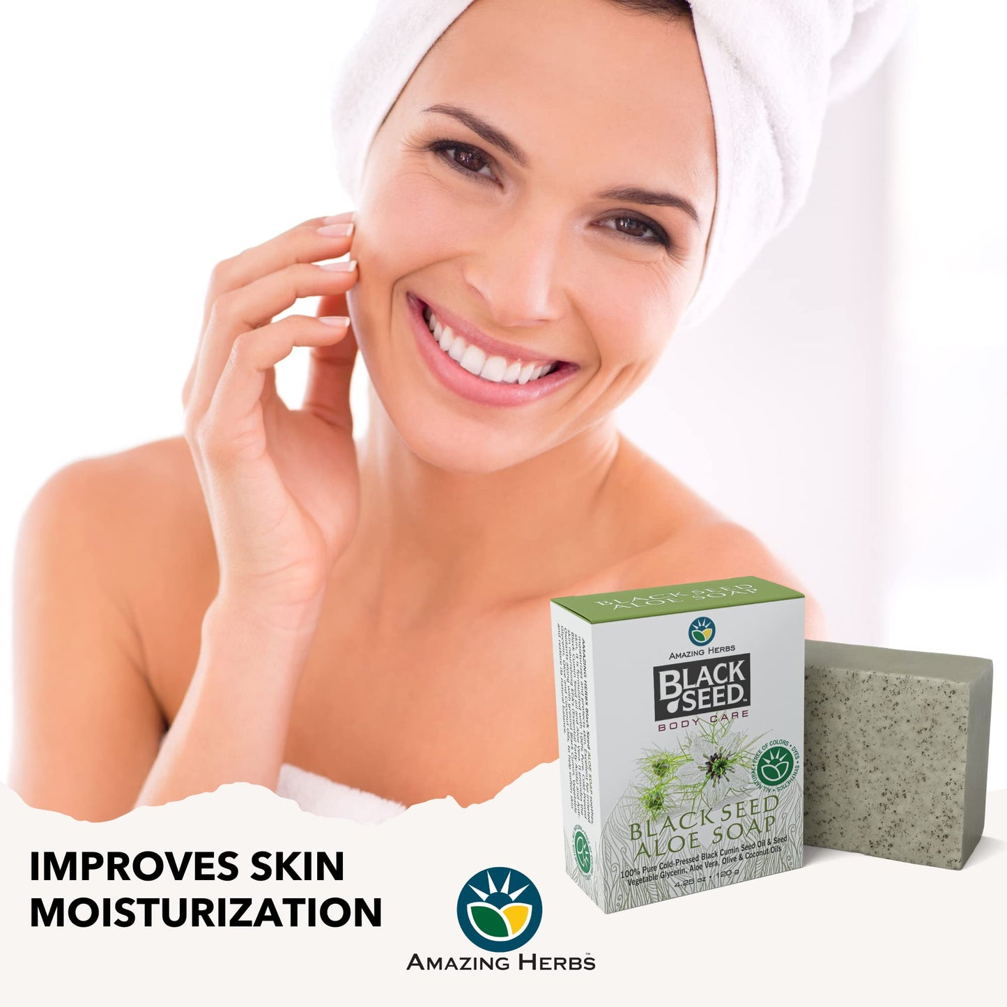 Amazing Herbs Black Seed Soap - 100% Pure Cold-Pressed Black Cumin Seed Oil, All Natural, Free of Colors, Dyes, & Fragrances - Black Seed Aleo Vera