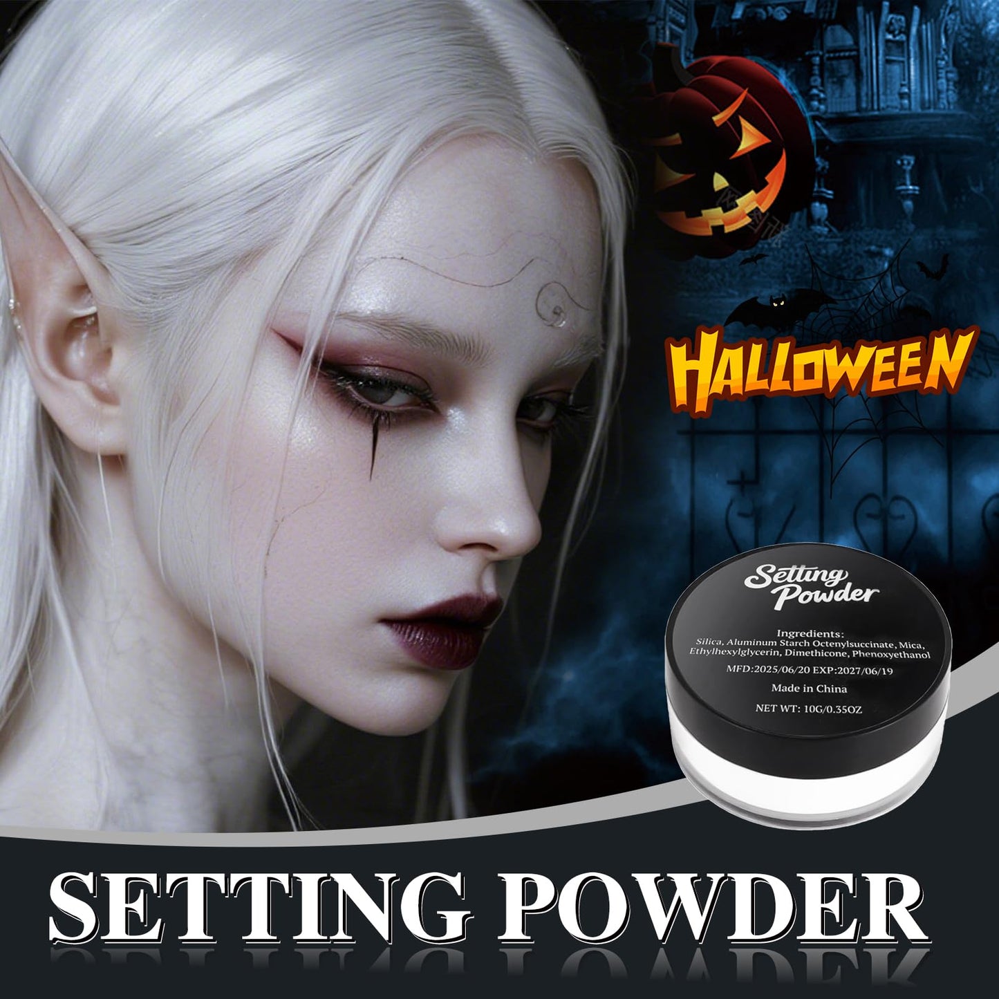 Talc-Free Setting Powder Makeup with Sifter, White Translucent Powder Colorset Powder, Matte Finishing Kimchi Setting Powder for Halloween SFX