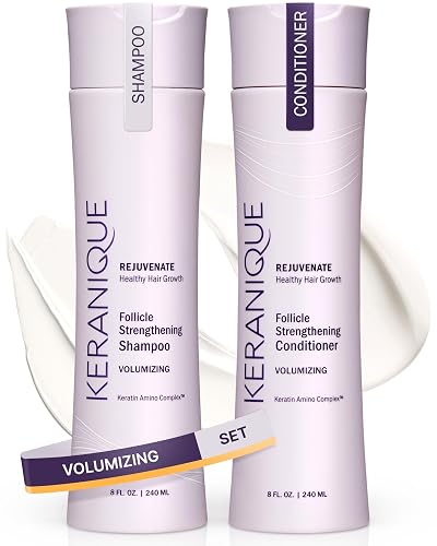 Keranique Volumizing Shampoo & Conditioner Set for Hair Repair, Growth & Thinning Hair Support - Keratin, Biotin, Menthol & Niacinamide, Lightweight
