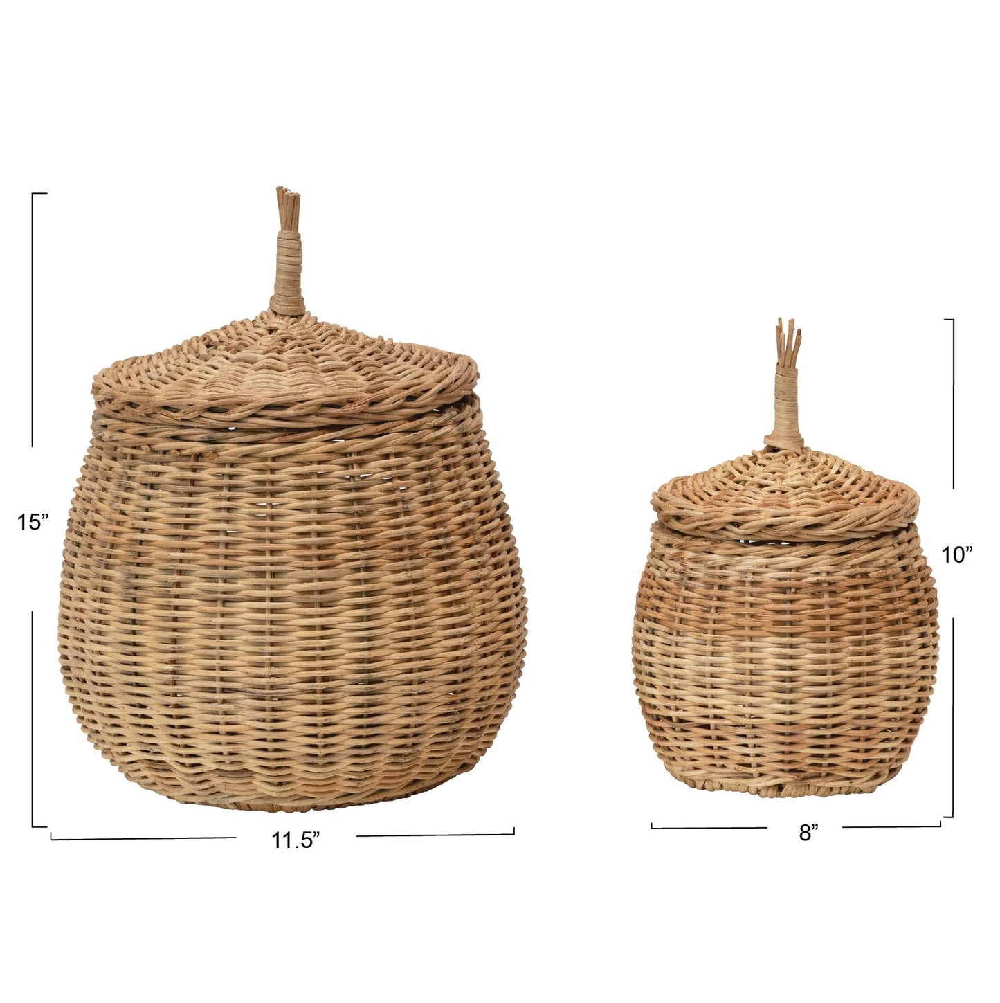 Creative Co-Op Hand-Woven Wicker Baskets with Lids, Set of 2